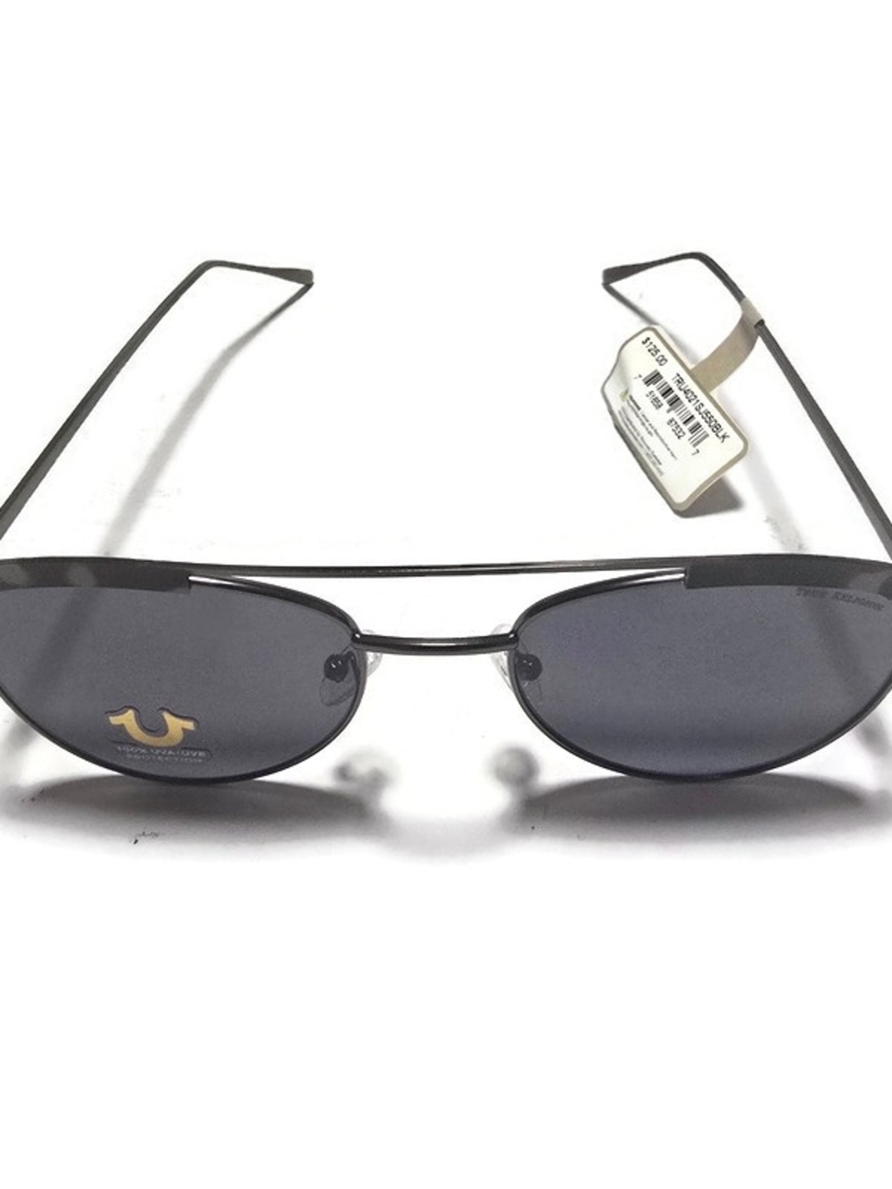 True Religion Men’s Black Metal Oval Sunglasses with Dark Gray Lenses